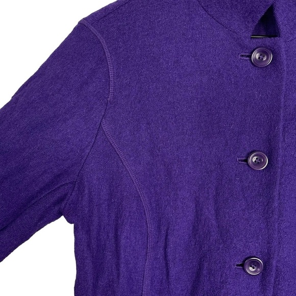 Talbots Boiled Wool Utility Jacket Medium Purple Stand Collar Button Up Stretch - Picture 3 of 11